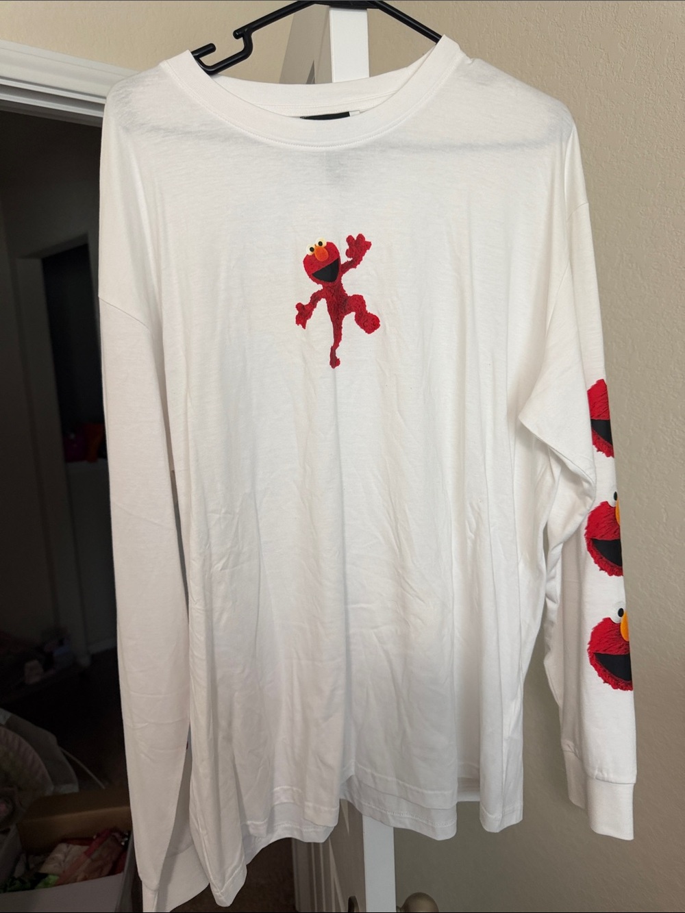 H&M White Long Sleeve Tee with Red Elmo Motif